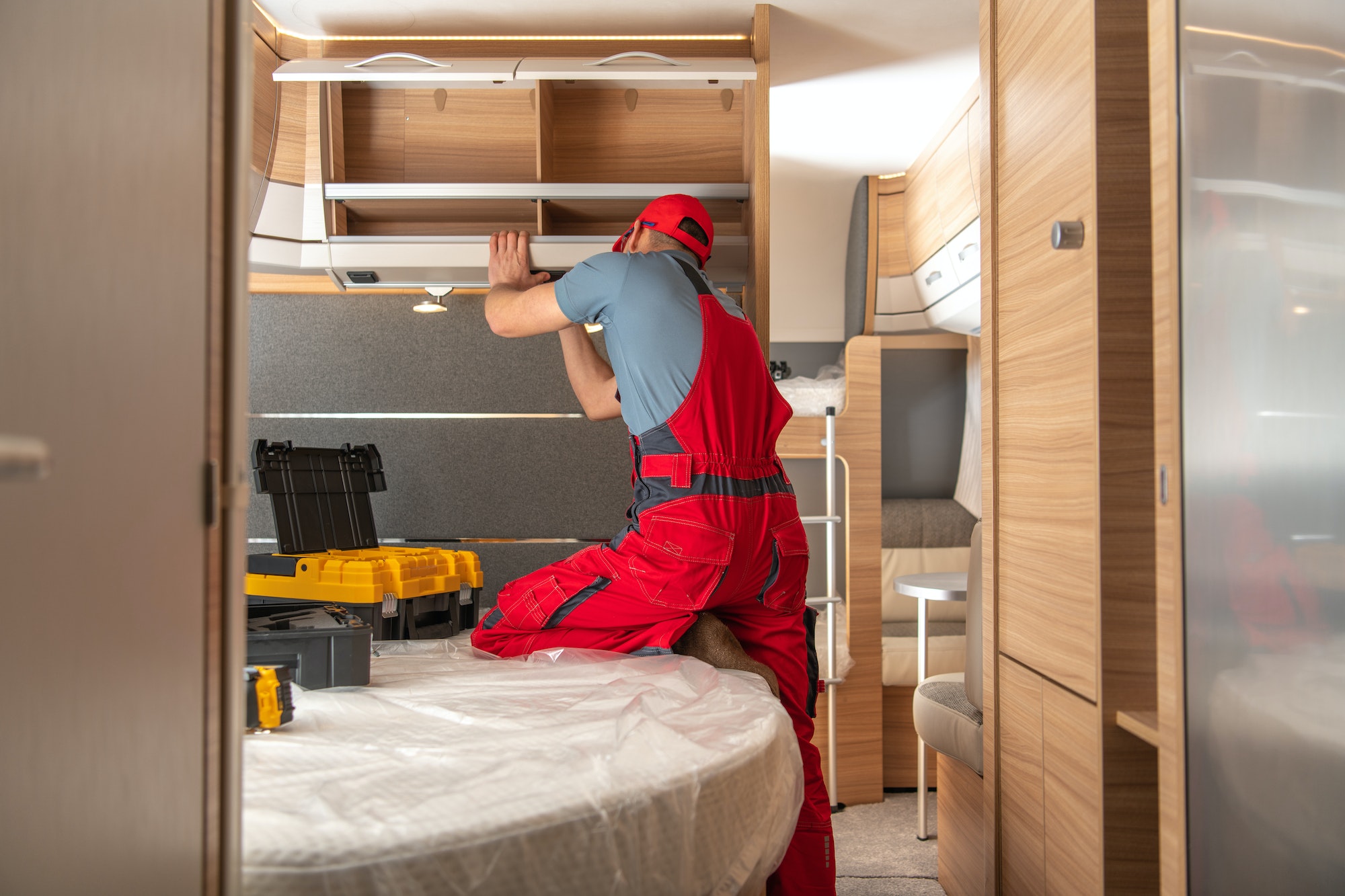 Caucasian RV Campers Technician at Work
